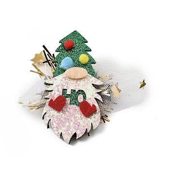 Christmas Theme Glitter Felt Fabric Alligator Hair Clip, with Iron Clip, Christmas Tree, 85x86x12mm