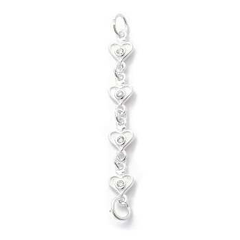 925 Sterling Silver Cubic Zirconia Big Pendants, Heart, 925 Sterling Silver Plated, 51x6x2mm