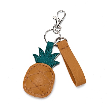 DIY Pineapple Keychain Kits, Including PU Leather, Cotton, Cotton Thread and Iron Findings, Orange, 52x46x1.5mm, Hole: 1mm