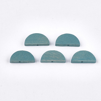 Painted Natural Wood Beads, Semicircle, Steel Blue, 10x20x4mm, Hole: 1.5mm