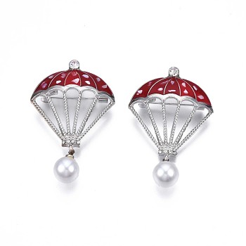 Balloon Enamel Pin with Crystal Rhinestone, Animal Alloy Brooch with Plastic Pearl for Backpack Clothes, Nickel Free & Lead Free, Platinum, Red, 49x32mm