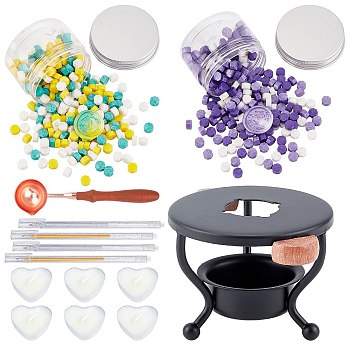 CRASPIRE DIY Stamp Making Kits, Including Sealing Wax Particles, Iron Wax Furnace, Brass Spoon, Plastic Empty Cosmetic Containers, Paraffin Candles, Mixed Color, Sealing Wax Particles: 600pcs