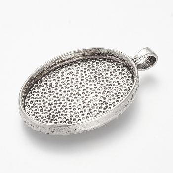Tibetan Style Alloy Pendant Cabochon Settings, Plain Edge Bezel Cups, Oval, Cadmium Free & Nickel Free & Lead Free, Antique Silver, Tray: 30x22mm, 40x25x6mm, Hole: 4mm, about 150pcs/1000g