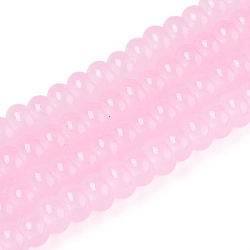 Imitation Jade Glass Beads, Transparent Baking Paint Rondelle Beads, Pearl Pink, 8~8.5x4.5~5mm, Hole: 1.2mm, about 159~164pcs/strand, 30.71~31.50 inch(78~80cm)
