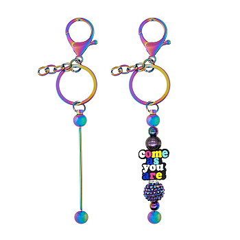 Iron Bar Beadable Keychain for Jewelry Making DIY Crafts, with Lobster Clasps, Rainbow Color, 151mm