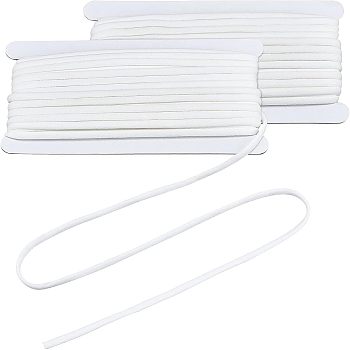 Polyester Elastic Cords, Flat, White, 5mm, about 10.94 Yards(10m)/Card