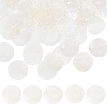 50Pcs Capiz Shell Connector Charms, Flat Round Links, Seashell Color, 40x0.5~1.5mm, Hole: 1.8mm, 50pcs/box
