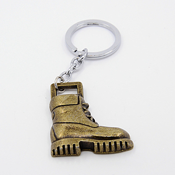 Personalized Keychain, Iron jump ring with Alloy Pendants, Boots, Antique Bronze, 95mm