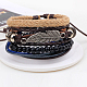 Réglable feuille alliage corde tressée en cuir perles en bois bracelets multi-brins(BJEW-P0001-20)-2