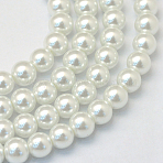 Baking Paint Pearlized Glass Pearl Round Bead Strands, White, 8~9mm, Hole: 1mm, about 100~105pcs/strand, 31.4 inch(HY-Q330-8mm-01)