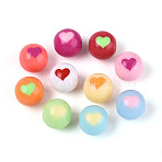 Opaque Acrylic Beads, Round with Heart, Mixed Color, 12mm, Hole: 2.5mm, about 515pcs/500g(KY-T041-30M)