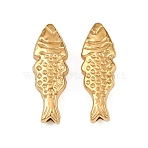 304 Stainless Steel Beads, Fish, Ion Plating(IP), Real 18K Gold Plated, 21x7x4mm, Hole: 1.4mm(STAS-A132-01A-G)