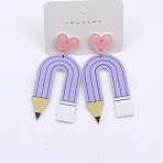 Heart & Pencil Acrylic Stud Dangle Earrings, Lilac, 65x31mm(FS-WG3499D-06)