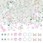 Handmade Polymer Clay Cabochons, with Plastic Paillette & ABS Imitation Pearl & Acrylic Rhinestone, Mixed Shapes, White, 1.5~10x1.5~9x0.2~4mm, Hole: 1~1.2mm(CLAY-TADJ0001-01A)