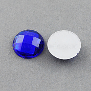 Acrylic Rhinestone Cabochons, Flat Back, Faceted, Half Round, Blue, 8x3mm(GACR-R002-8mm-14)