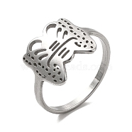 201 Stainless Steel Finger Rings, Hollow Out Butterfly Wide Band Rings for Women, Stainless Steel Color, Inner Diameter: 17mm, Butterfly: 12x13mm(RJEW-G278-07P)