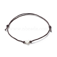 Alloy Heart Beaded Cord Bracelet, Waxed Cotton Braided Adjustable Ring for Women, Coconut Brown, Inner Diameter: 1-5/8~3 inch(4~7.6cm)(BJEW-PH01485-01)