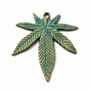 Tibetan Style Alloy Pendants, Pot Leaf/Hemp Leaf Shape, Antique Bronze & Green Patina, 39x33x2mm, Hole: 2mm(FIND-WH0034-23ABG)