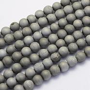 Electroplate Natural Druzy Agate Beads Strands, Round, Frosted, Platinum Plated, 8mm, Hole: 1mm, about 45~48pcs/strand, 14.9 inch(38cm)(G-G708-8mm-04)