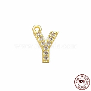 Real 18K Gold Plated 925 Sterling Silver Micro Pave Clear Cubic Zirconia Charms, Initial Letter, Letter Y, 9.5x6x1.5mm, Hole: 0.9mm(STER-P054-10G-Y)