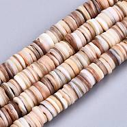 Natural Freshwater Shell Beads Strands, Heishi Beads, Flat Round/Disc, BurlyWood, 8~9x1~3mm, Hole: 1mm, about 178~182pcs/strand, 14.96 inch(38cm)(X-SHEL-N026-94B-01)