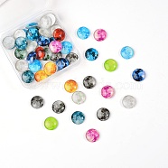 Luminous Glass Cabochons, Planet Pattern, Half Round, Mixed Color, 15x4mm, 50pcs/box(GLAA-SZ0001-15B)