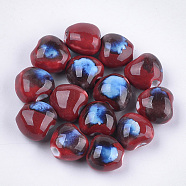 Handmade Porcelain Beads, Fancy Antique Glazed Porcelain, Heart, Dark Red, 10.5~11.5x11.5~12.5x8.5~9mm, Hole: 1.5~2mm(PORC-S498-15B-03)