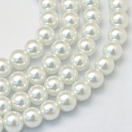 Baking Painted Pearlized Glass Pearl Round Bead Strands, White, 8~9mm, Hole: 1mm, about 105pcs/strand, 31.4 inch(HY-Q330-8mm-01)
