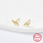 Sterling Silver Micro Pave Cubic Zirconia Stud Earrings, Lightning Bolt, Golden, 7x4mm(ES4538-1)