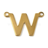 304 Stainless Steel Charms, Real 18K Gold Plated, Letter Charm, Letter W, 10x16x1mm, Hole: 1mm(STAS-Z074-04G-W)