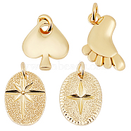 8Pcs 4 Style Brass Pendants, with Jump Ring, Mixed Shapes, Real 18K Gold Plated, 17~19x10~12x1~2.5mm, Hole: 3.5~4.4mm, 2pcs/style(KK-BBC0002-92)