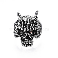 Gothic Punk Skull Alloy Open Cuff Ring for Men Women, Cadmium Free & Lead Free, Antique Silver, US Size 9 1/2(19.3mm)(RJEW-T009-60AS)