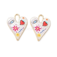 Rack Plating Alloy Enamel Pendants, with Resin, Heart with Evil Eye Charm, Cadmium Free & Nickel Free & Lead Free, Golden, Colorful, 34.5x25.5x4.5mm, Hole: 9x4mm(FIND-C050-09G-02)