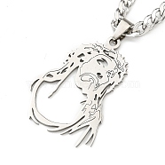 304 Stainless Steel Pendant Necklaces, Curb Chain, Jesus, Stainless Steel Color, 23.74 inch(60.3cm)(NJEW-L118-01P)