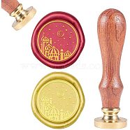 CRASPIRE Brass Wax Seal Stamp, with Natural Rosewood Handle, for DIY Scrapbooking, Building Pattern, Stamp: 25mm, Handle: 79.5x21.5mm(AJEW-CP0002-05-90W)