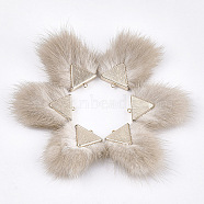 Faux Mink Fur Tassel Pendant Decorations, with Brass Findings, Light Gold, Antique White, 40~42x20~30x5.5~7mm, Hole: 2mm(X-FIND-S302-05D)