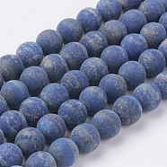 Natural Lapis Lazuli Beads Strands, Frosted, Round, 10mm, Hole: 1mm, about 40pcs/strand, 15.3 inch(39cm)(G-J376-52-10mm)