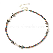 Handmade Lampwork Beaded Necklaces, Pearl and Natural Dalmatian Jasper Necklaces, Real 14K Gold Plated, 14.72 inch(37.4cm)(NJEW-L119-02G)