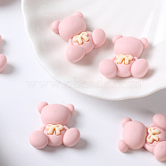 Opaque Resin Cabochons, DIY Jewelry Material Accessories, Bear with Bowknot, Pink, 25x25mm(PW-WG97072-03)