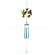 Bird Glass Wind Chime, Iron Art Pendant Decoration, with Tube, for Home Yard Balcony Outdoor, Green, 780x160mm(WICH-PW0001-58A-02)