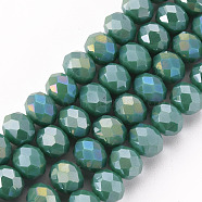 Electroplate Glass Beads Strands, Opaque Solid Color, AB Color Plated, Faceted, Rondelle, Dark Cyan, 8x6mm, Hole: 1mm, about 68pcs/strand, 15.5 inch(38.75cm)(EGLA-A034-P8mm-B20)