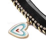 Polyester Lace Choker Necklaces, with Alloy Enamel Pendant, Flower, Heart, 12.80 inch(32.5cm)(NJEW-M210-01B)