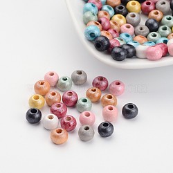 Round Natural Wood Beads, Dyed, Lead Free, Mixed Color, 5~6x4~5mm, Hole: 2~3mm, about 7500pcs/500g(WOOD-Q017-6mm-M-LF)