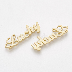 Smooth Surface Alloy Cabochons, Word Lucky, Matte Gold Color, 21x7x1.5mm(PALLOY-S117-005)