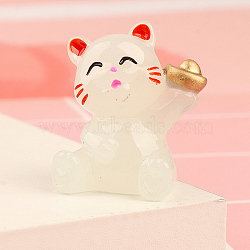 Luminous Resin Lucky Cat Display Decorations, Home Office Decoration, Glow in the Dark, White, 35x20mm(DJEW-P020-01E)