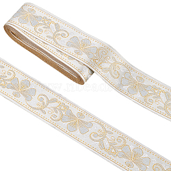 10 Yards Retro Flower Polycotton Ribbon, Jacquard Ribbon, Garment Accessories, Gold, 2 inch(50mm)(SENE-WH0003-21)