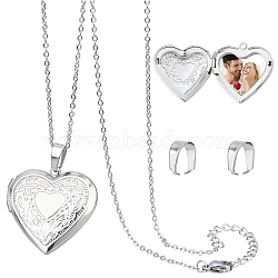 Heart Pendant Necklace DIY Making Kit, Including 316 Stainless Steel Photo Locket Pendants, 304 Stainless Steel Cable Chain Necklace & Snap on Bails, Stainless Steel Color, Pendant: 28x29x7mm, Hole: 2mm, 1pc/set(DIY-DC0001-19)