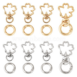 10Pcs 2 Colors Flower Alloy Swivel Snap Hook Clasps & 10Pcs 2 Colors Alloy Spring Gate Rings Findings Kits, Platinum & Light Gold, 36.5x22.5x5.5~6mm, Hole: 5x9mm, 5pcs/color(FIND-TADJ0001-21)