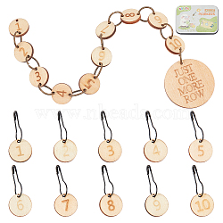 Number 1~10 Wooden Beaded Knitting Row Counter Chains & Charms Locking Stitch Makers, with Self Adhesive Paper Labels, Mixed Color, 12~14x1~2.5mm(DIY-NB0010-23)