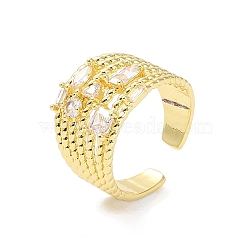 Brass Cuff Finger Rings, with Cubic Zirconia, Multi Lines, Inner Diameter: 18.2mm(RJEW-H227-02G-01)